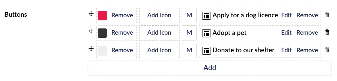 component content showing multiple buttons